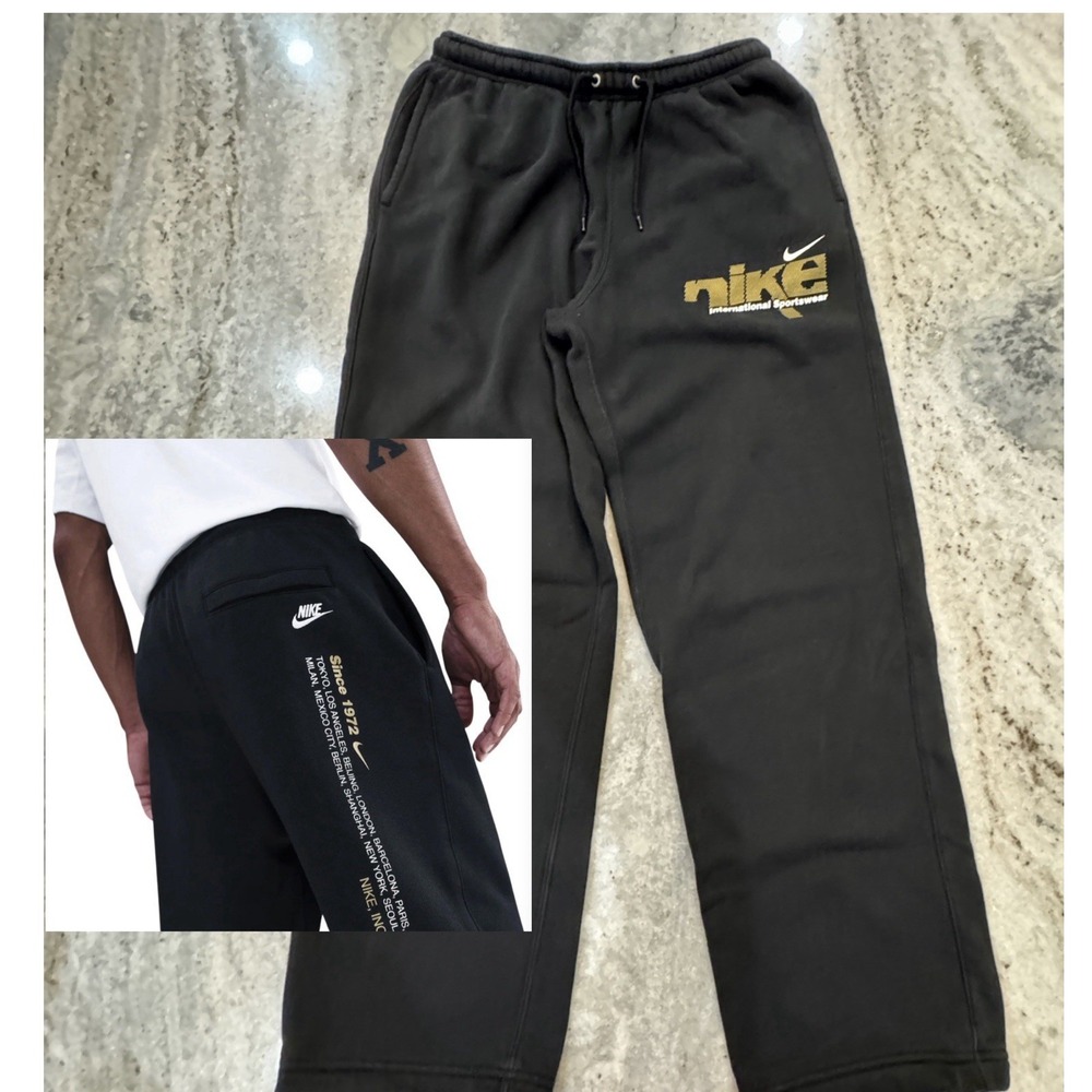 Nike Sportswear Club Sweat Pants Straight Joggers Black Graphic Print Sz Men M